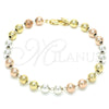 Oro Laminado Bracelet Rosary, Gold Filled Style Polished, Tricolor, 03.351.0084.08