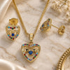 Oro Laminado Earring and Pendant Adult Set, Gold Filled Style Heart Design, with Multicolor Micro Pave and White Cubic Zirconia, Polished, Golden Finish, 10.233.0032