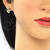 Oro Laminado Earring and Pendant Adult Set, Gold Filled Style Heart Design, with White Micro Pave and White Cubic Zirconia, Polished, Golden Finish, 10.233.0032.3