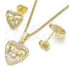 Oro Laminado Earring and Pendant Adult Set, Gold Filled Style Heart Design, with White Micro Pave and White Cubic Zirconia, Polished, Golden Finish, 10.233.0032.3