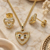 Oro Laminado Earring and Pendant Adult Set, Gold Filled Style Heart Design, with White Micro Pave and White Cubic Zirconia, Polished, Golden Finish, 10.233.0032.3