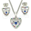 Rhodium Gold Filled Earring and Pendant Adult Set, Heart Design, with White and Multicolor Cubic Zirconia, Polished, Rhodium Finish, 10.233.0032.4