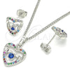 Rhodium Gold Filled Earring and Pendant Adult Set, Heart Design, with White and Multicolor Cubic Zirconia, Polished, Rhodium Finish, 10.233.0032.4