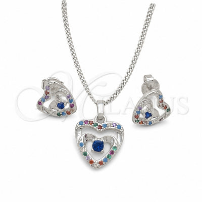 Rhodium Gold Filled Earring and Pendant Adult Set, Heart Design, with White and Multicolor Cubic Zirconia, Polished, Rhodium Finish, 10.233.0032.4