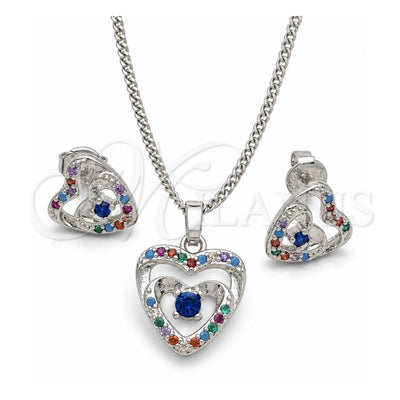 White Gold Filled Earring and Pendant Adult Set, Heart Design, with White and Multicolor Cubic Zirconia, Polished, Rhodium Finish, 10.233.0032.4