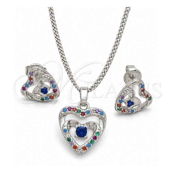 White Gold Filled Earring and Pendant Adult Set, Heart Design, with White and Multicolor Cubic Zirconia, Polished, Rhodium Finish, 10.233.0032.4