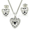 Rhodium Gold Filled Earring and Pendant Adult Set, Heart Design, with Black and White Cubic Zirconia, Polished, Rhodium Finish, 10.233.0032.5