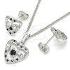 Rhodium Gold Filled Earring and Pendant Adult Set, Heart Design, with Black and White Cubic Zirconia, Polished, Rhodium Finish, 10.233.0032.5