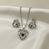 Rhodium Gold Filled Earring and Pendant Adult Set, Heart Design, with Black and White Cubic Zirconia, Polished, Rhodium Finish, 10.233.0032.5