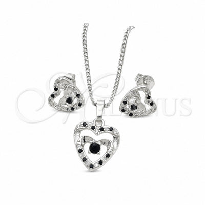 Rhodium Gold Filled Earring and Pendant Adult Set, Heart Design, with Black and White Cubic Zirconia, Polished for wholesale, main product view