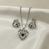 Rhodium Gold Filled Earring and Pendant Adult Set, Heart Design, with Black and White Cubic Zirconia, Polished, Rhodium Finish, 10.233.0032.5