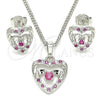 Rhodium Gold Filled Earring and Pendant Adult Set, Heart Design, with Ruby and White Cubic Zirconia, Polished, Rhodium Finish, 10.233.0032.6