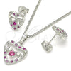 Rhodium Gold Filled Earring and Pendant Adult Set, Heart Design, with Ruby and White Cubic Zirconia, Polished, Rhodium Finish, 10.233.0032.6