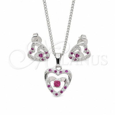 Rhodium Gold Filled Earring and Pendant Adult Set, Heart Design, with Ruby and White Cubic Zirconia, Polished for wholesale, main product view