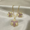 Oro Laminado Earring and Pendant Adult Set, Gold Filled Style Flower Design, with Ruby and White Cubic Zirconia, Polished, Golden Finish, 10.233.0033.2