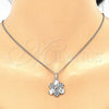 Oro Laminado Earring and Pendant Adult Set, Gold Filled Style Flower Design, with Black and White Cubic Zirconia, Polished, Rhodium Finish, 10.233.0033.5