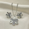 Oro Laminado Earring and Pendant Adult Set, Gold Filled Style Flower Design, with Black and White Cubic Zirconia, Polished, Rhodium Finish, 10.233.0033.5