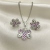 Rhodium Gold Filled Earring and Pendant Adult Set, Flower Design, with Ruby and White Cubic Zirconia, Polished, Rhodium Finish, 10.233.0033.6