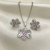 Rhodium Gold Filled Earring and Pendant Adult Set, Flower Design, with Ruby and White Cubic Zirconia, Polished, Rhodium Finish, 10.233.0033.6