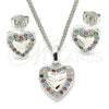 Rhodium Gold Filled Earring and Pendant Adult Set, Heart Design, with Multicolor Cubic Zirconia, Polished, Rhodium Finish, 10.233.0034.3
