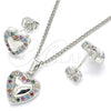 Rhodium Gold Filled Earring and Pendant Adult Set, Heart Design, with Multicolor Cubic Zirconia, Polished, Rhodium Finish, 10.233.0034.3