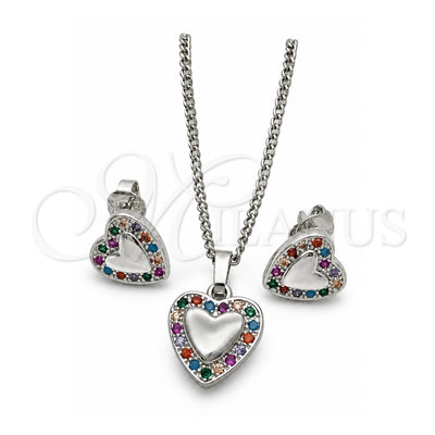 White Gold Filled Earring and Pendant Adult Set, Heart Design, with Multicolor Cubic Zirconia, Polished, Rhodium Finish, 10.233.0034.3