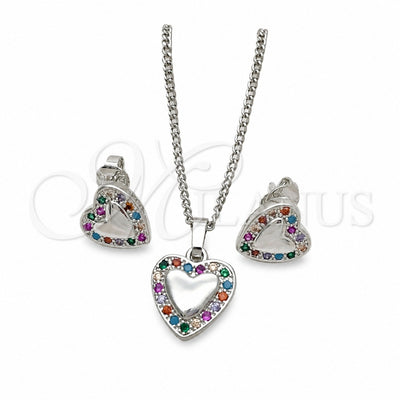 Rhodium Gold Filled Earring and Pendant Adult Set, Heart Design, with Multicolor Cubic Zirconia, Polished for wholesale, main product view