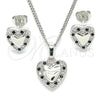 Rhodium Gold Filled Earring and Pendant Adult Set, Heart Design, with Black Cubic Zirconia, Polished, Rhodium Finish, 10.233.0034.4
