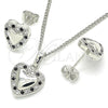 Rhodium Gold Filled Earring and Pendant Adult Set, Heart Design, with Black Cubic Zirconia, Polished, Rhodium Finish, 10.233.0034.4