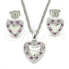 Rhodium Gold Filled Earring and Pendant Adult Set, Heart Design, with Ruby and White Cubic Zirconia, Polished, Rhodium Finish, 10.233.0034.5