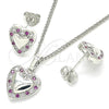 Rhodium Gold Filled Earring and Pendant Adult Set, Heart Design, with Ruby and White Cubic Zirconia, Polished, Rhodium Finish, 10.233.0034.5