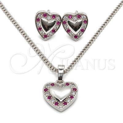 Rhodium Gold Filled Earring and Pendant Adult Set, Heart Design, with Ruby and White Cubic Zirconia, Polished, Rhodium Finish, 10.233.0034.5
