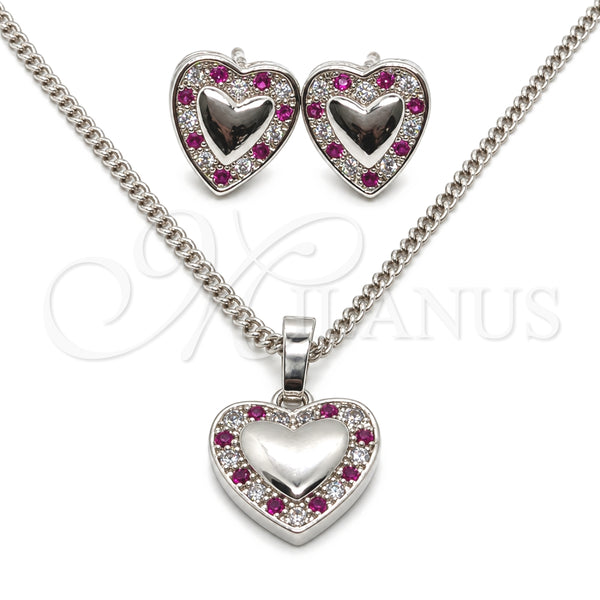 Rhodium Gold Filled Earring and Pendant Adult Set, Heart Design, with Ruby and White Cubic Zirconia, Polished, Rhodium Finish, 10.233.0034.5
