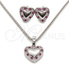 Rhodium Gold Filled Earring and Pendant Adult Set, Heart Design, with Ruby and White Cubic Zirconia, Polished, Rhodium Finish, 10.233.0034.5
