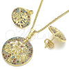 Oro Laminado Earring and Pendant Adult Set, Gold Filled Style Tree Design, with Multicolor Cubic Zirconia, Polished, Golden Finish, 10.233.0035