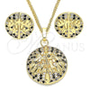 Oro Laminado Earring and Pendant Adult Set, Gold Filled Style Tree Design, with Black and White Cubic Zirconia, Polished, Golden Finish, 10.233.0035.1