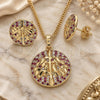 Oro Laminado Earring and Pendant Adult Set, Gold Filled Style Tree Design, with Ruby and White Cubic Zirconia, Polished, Golden Finish, 10.233.0035.2