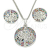 Oro Laminado Earring and Pendant Adult Set, Gold Filled Style Tree Design, with Multicolor Cubic Zirconia, Polished, Rhodium Finish, 10.233.0035.4