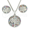 Rhodium Gold Filled Earring and Pendant Adult Set, Tree Design, with Multicolor Cubic Zirconia, Polished, Rhodium Finish, 10.233.0035.4