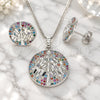 White Gold Filled Earring and Pendant Adult Set, Tree Design, with Multicolor Cubic Zirconia, Polished, Rhodium Finish, 10.233.0035.4