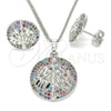 Rhodium Gold Filled Earring and Pendant Adult Set, Tree Design, with Multicolor Cubic Zirconia, Polished, Rhodium Finish, 10.233.0035.4