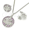 Oro Laminado Earring and Pendant Adult Set, Gold Filled Style Tree Design, with Ruby and White Cubic Zirconia, Polished, Rhodium Finish, 10.233.0035.5