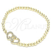 Oro Laminado Fancy Bracelet, Gold Filled Style Expandable Bead and Heart Design, with White Micro Pave, Polished, Golden Finish, 03.299.0028.07 (04 MM Thickness, 7 Inches Length)