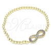 Oro Laminado Fancy Bracelet, Gold Filled Style Expandable Bead and Infinite Design, with Multicolor Cubic Zirconia, Polished, Golden Finish, 03.299.0029.07 (04 MM Thickness, 7 Inches Length)
