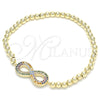Oro Laminado Fancy Bracelet, Gold Filled Style Expandable Bead and Infinite Design, with Multicolor Cubic Zirconia, Polished, Golden Finish, 03.299.0029.07 (04 MM Thickness, 7 Inches Length)
