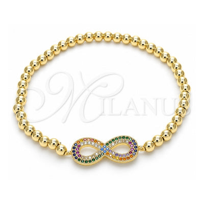 Oro Laminado Fancy Bracelet, Gold Filled Style Expandable Bead and Infinite Design, with Multicolor Cubic Zirconia, Polished, Golden Finish, 03.299.0029.07 (04 MM Thickness, 7 Inches Length)