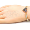 Oro Laminado Fancy Bracelet, Gold Filled Style Expandable Bead and Heart Design, with Multicolor Cubic Zirconia, Polished, Golden Finish, 03.299.0030.07 (04 MM Thickness, 7 Inches Length)