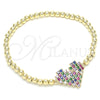 Oro Laminado Fancy Bracelet, Gold Filled Style Expandable Bead and Heart Design, with Multicolor Cubic Zirconia, Polished, Golden Finish, 03.299.0030.07 (04 MM Thickness, 7 Inches Length)