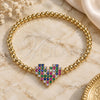 Oro Laminado Fancy Bracelet, Gold Filled Style Expandable Bead and Heart Design, with Multicolor Cubic Zirconia, Polished, Golden Finish, 03.299.0030.07 (04 MM Thickness, 7 Inches Length)