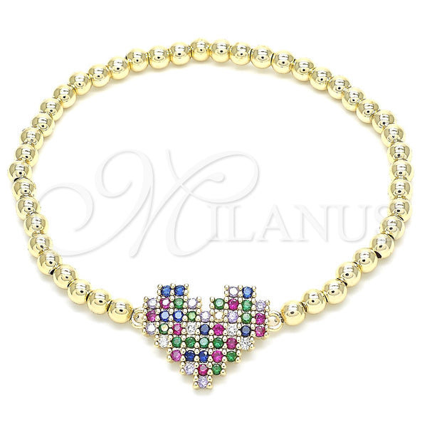 Gold Filled Bracelet — Fancy Bracelet Expandable Bead and Heart Design with — main product view — SKU 131393 | Oro Laminado brazalete — elegante Bracelet Expandable Bead and corazón diseño with — SKU 131393